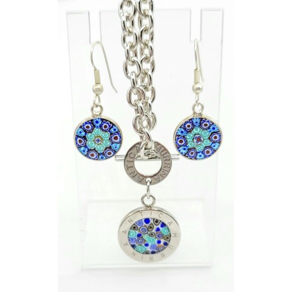 Antica Murrina Toggle Murano Glass Pendant Toggle Necklace Earrings,  Set Signed - Picture 6 of 6